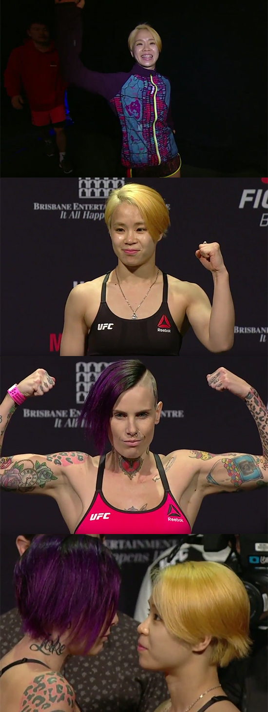 [UFC 계체 영상] 함서희 계체 통과…벡 롤링스와 악수 없이 눈싸움