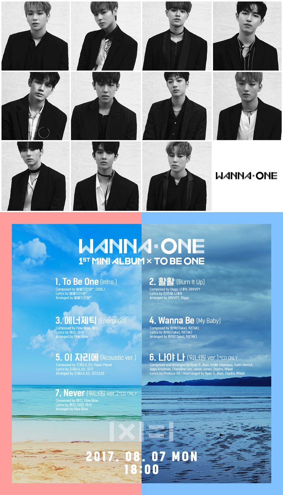 워너원, 데뷔앨범 트랙리스트 공개…'네버'·'나야나' 새버전 포함