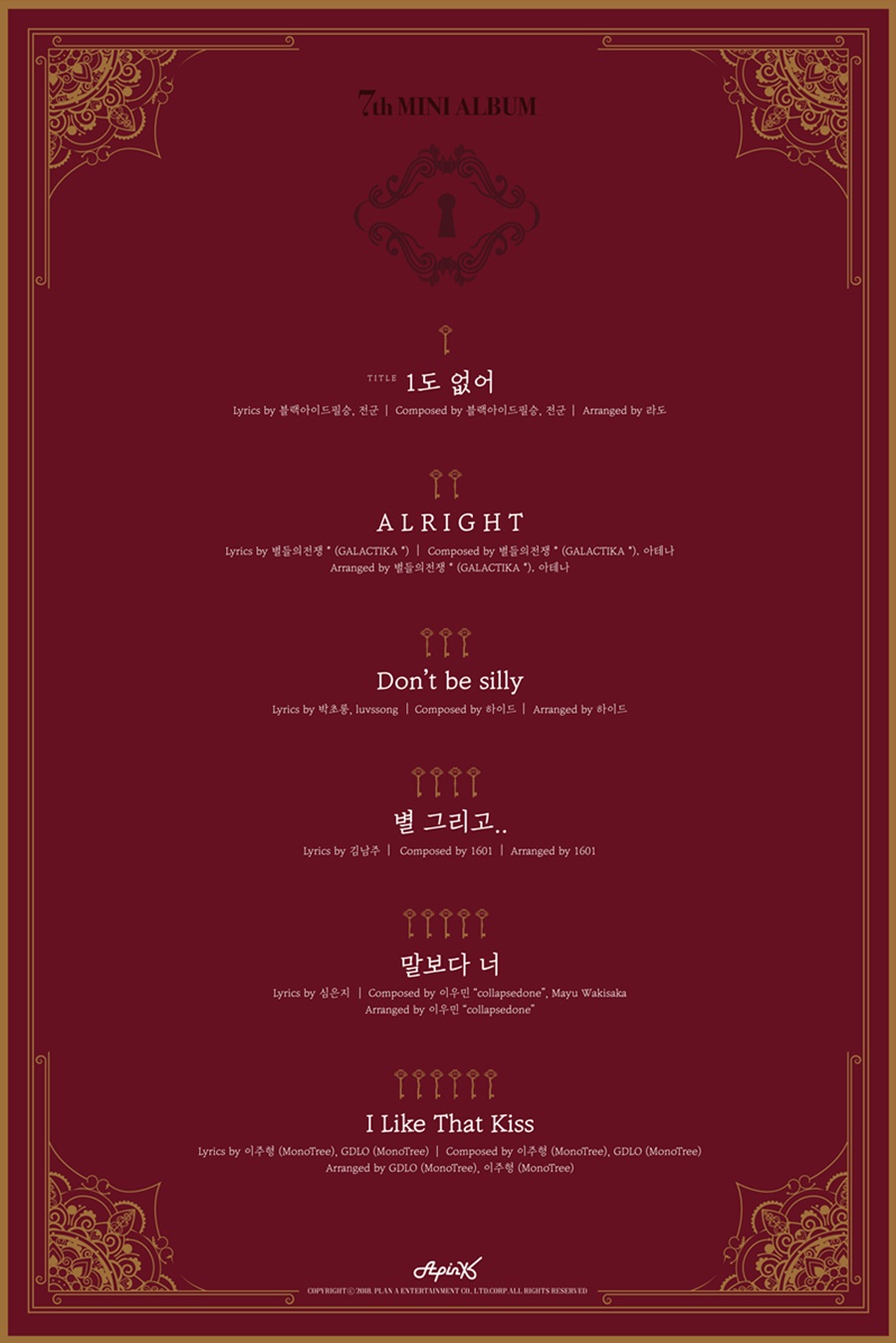 에이핑크, 컴백 타이틀곡은 '1도 없어'…트랙리스트 공개
