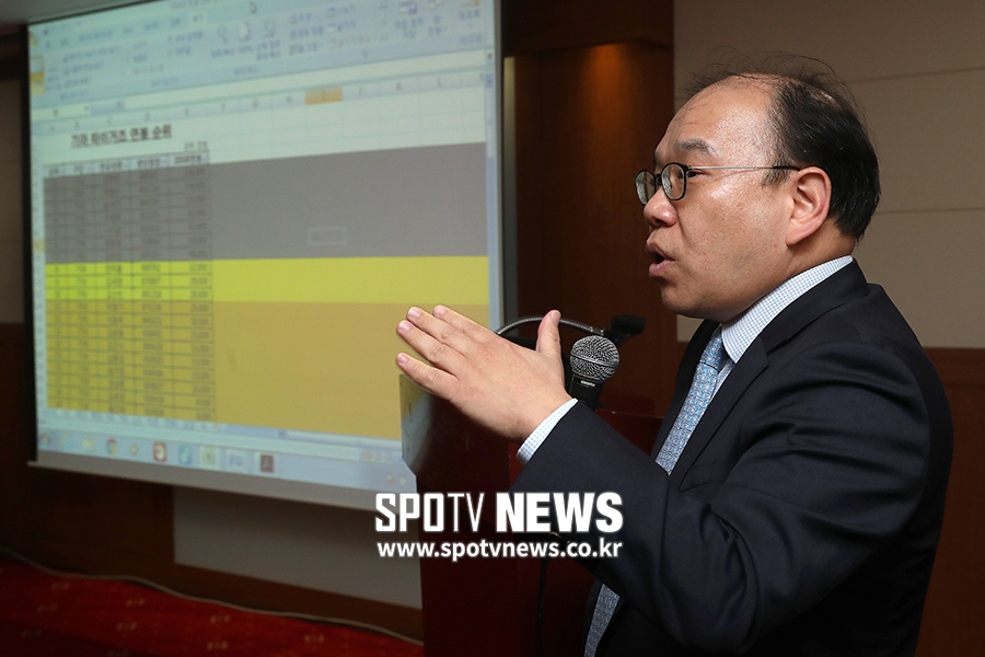 [포토S] FA제도 상한제 견해 발표하는 김선웅 사무총장