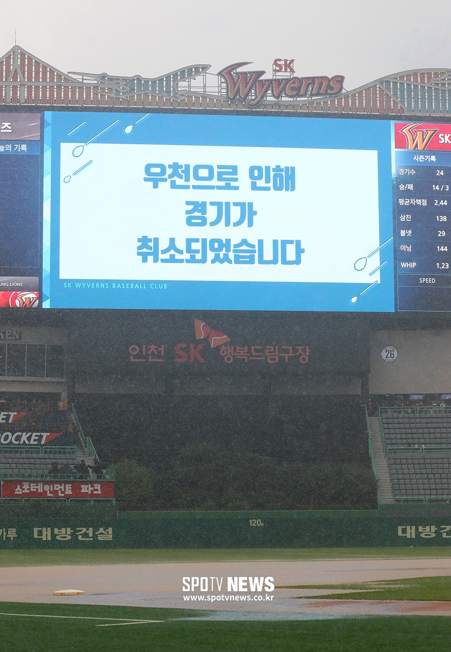 [포토S] 갑작스런 강우로 SK-삼성 경기 취소