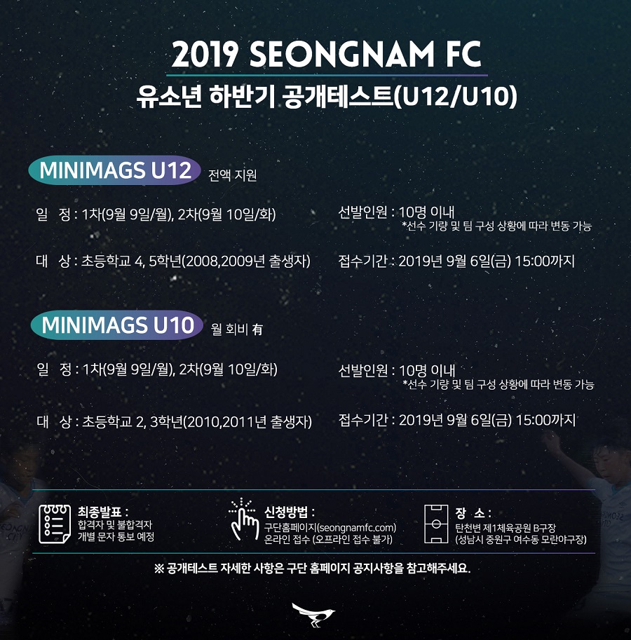 '제2의 황의조 찾는다'…성남FC, '지역 출신 대상' 하반기 유소년 공개테스트 실시