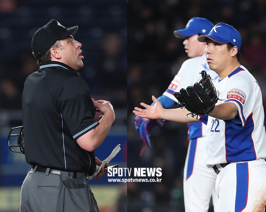 [스토리S] 열받은 캡틴 김현수, '로진백 교체가 왜 안돼요?' 심판에게 강력 어필