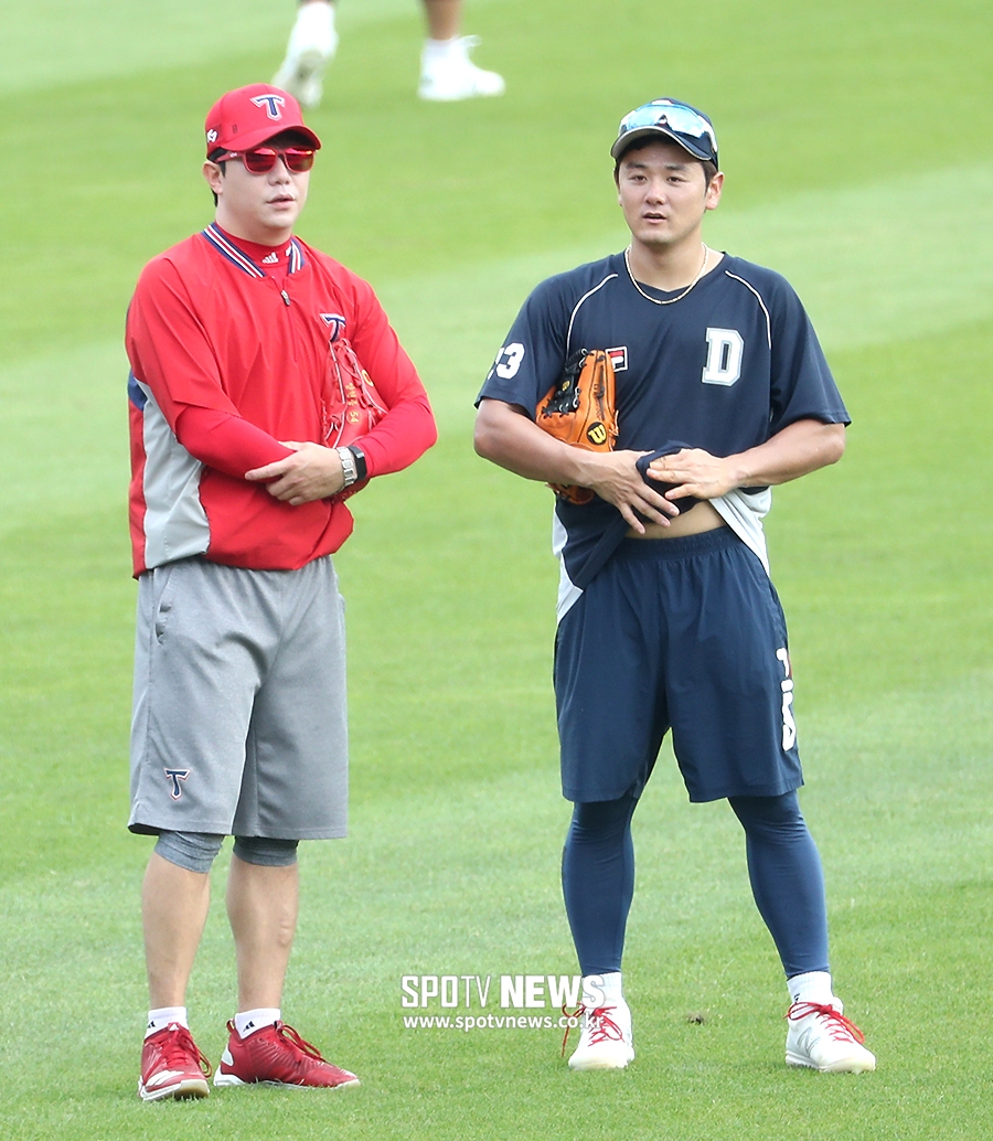 [포토S] 양현종-최주환, '덥다'