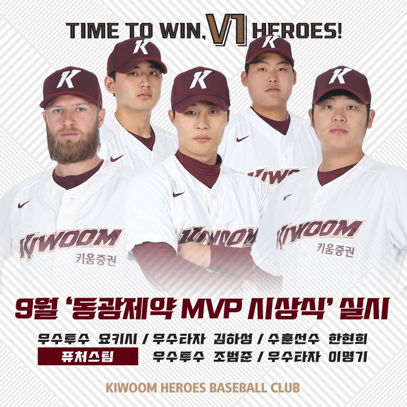 키움, 9월 MVP 요키시-김하성 선정… 수훈선수 한현희