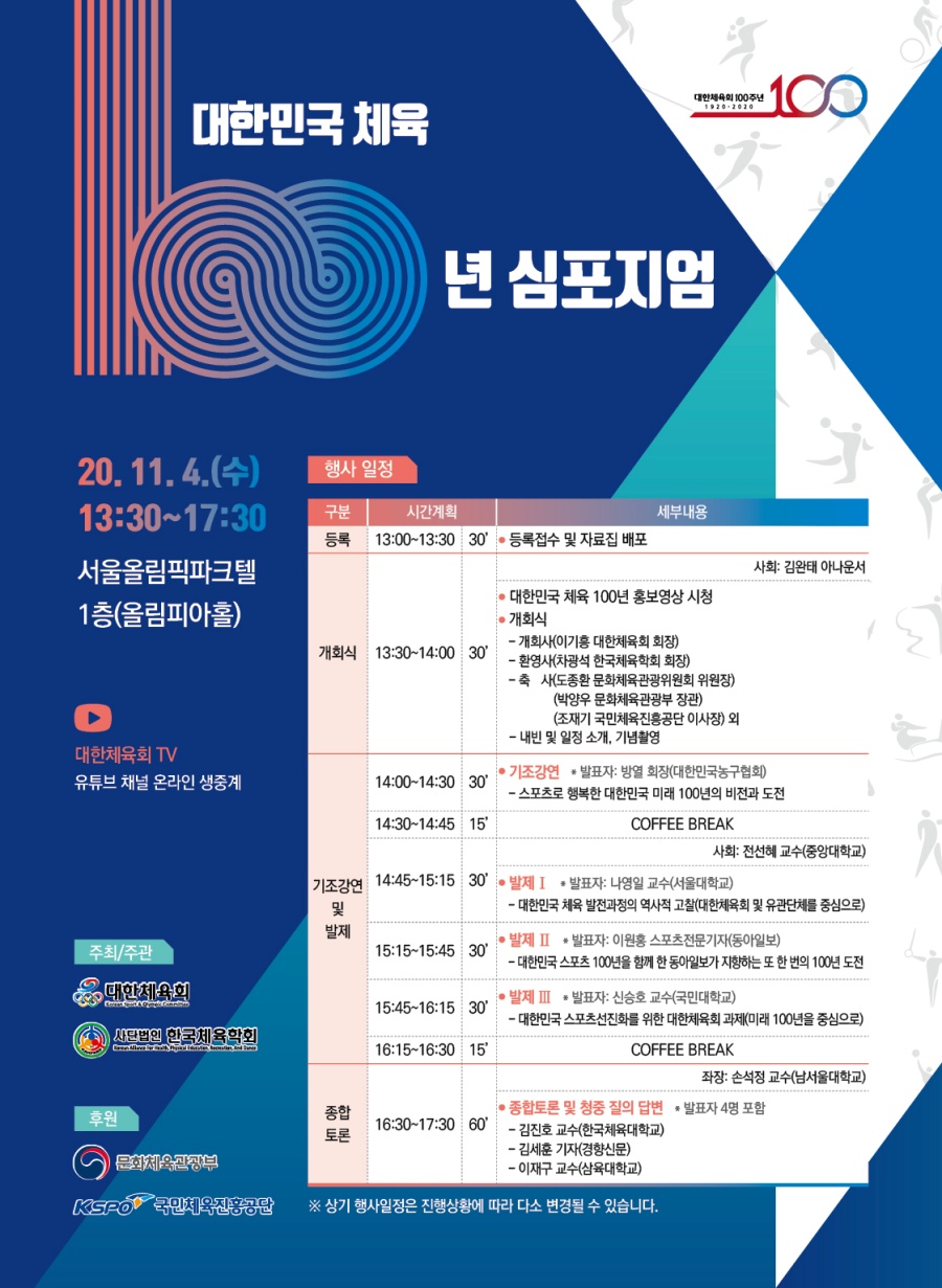 대한체육회·한국체육학회 '대한민국 체육 100년 심포지엄' 개최