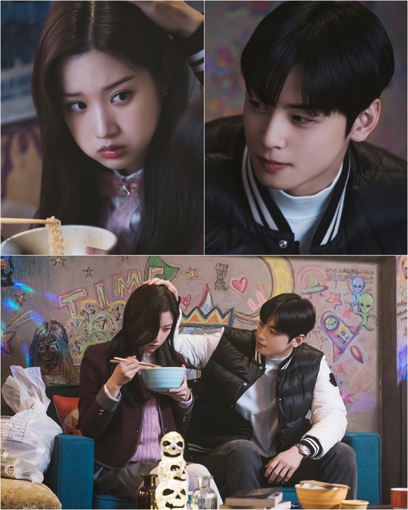 '여신강림' 문가영, 차은우 '쓰담 스킨십'에 라면먹다 일시정지 '설렘 몽글'[오늘TV]