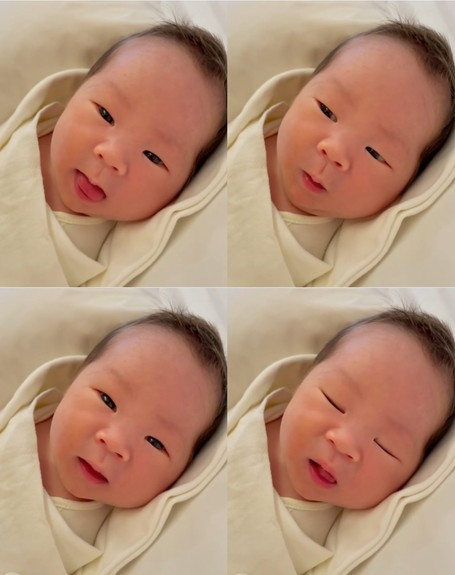 박은영, 자연분만 성공→생후 7일 아들 영상 공개 "아빠얼굴 닮았다"[종합]