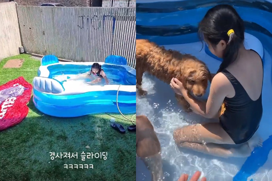 엄태웅♥윤혜진 딸, 으리으리 집 마당서 수영 여유…"방학 2일차"