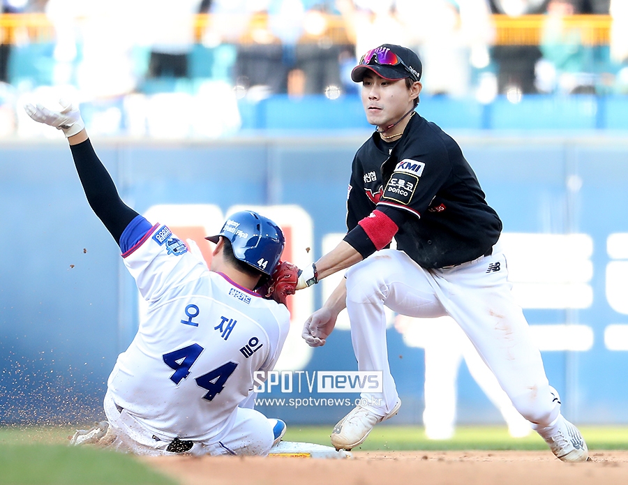 [포토S] 오재일, '2루는 무리였다'