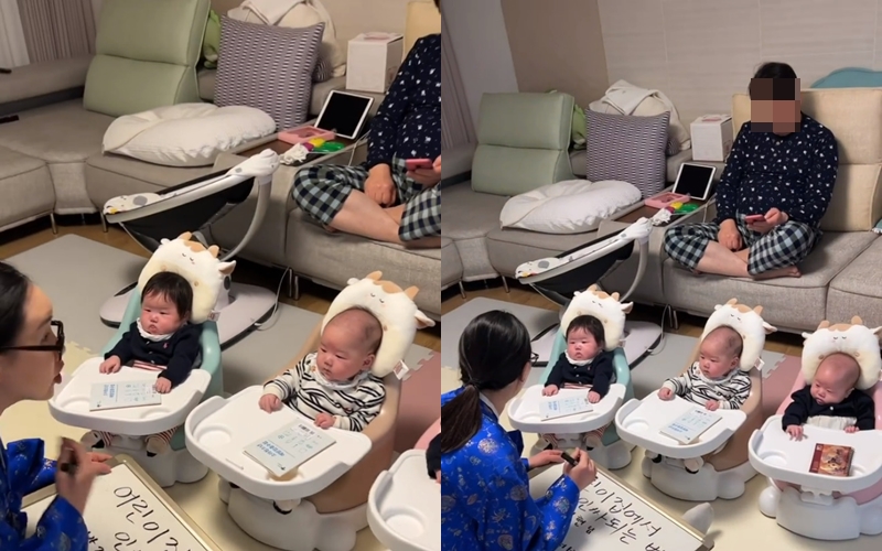 '삼둥이맘' 황신영, 조기교육 대단하네…생후 4개월부터 인싸 강의