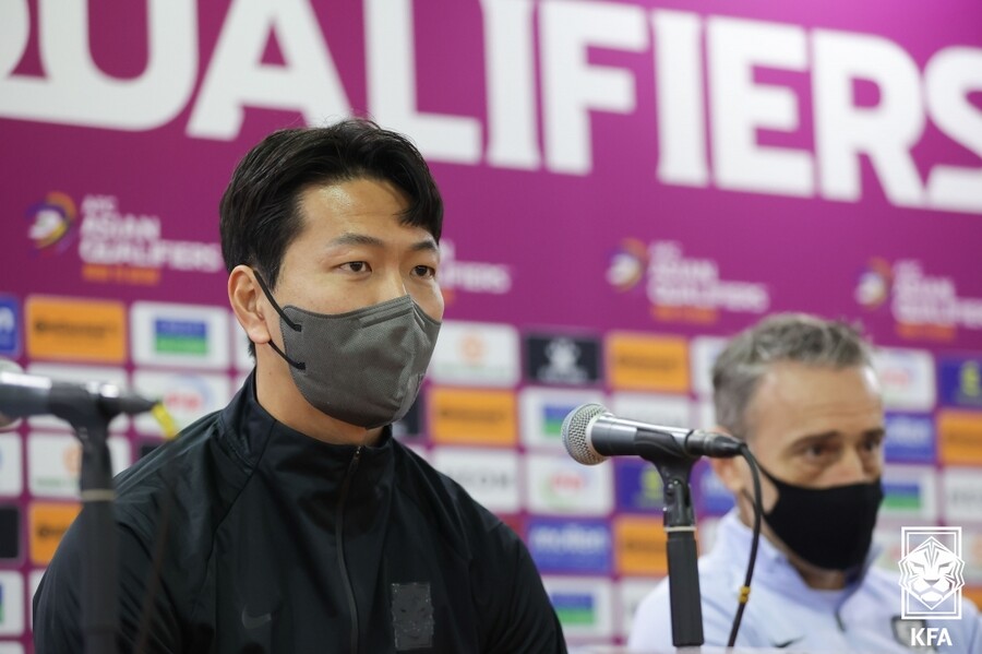 ▲ 김영권이 26일 레바논전을 앞두고 인터뷰를 하고 있다 ⓒ대한축구협회