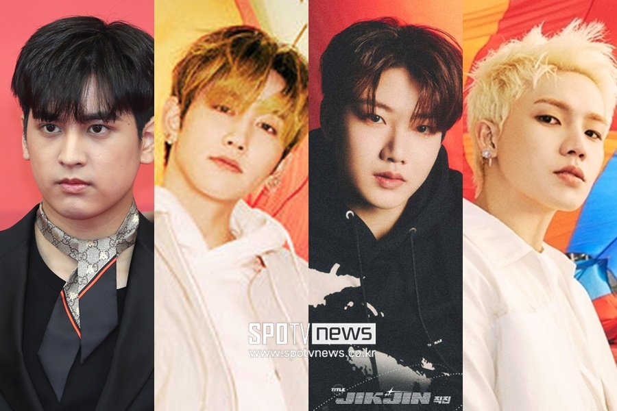 ▲ 코로나19 확진 판정을 받은 아이콘 정찬우, 트레저 마시호, 준규, 최현석(왼쪽부터).  ⓒ곽혜미 기자, YG엔터테인먼트