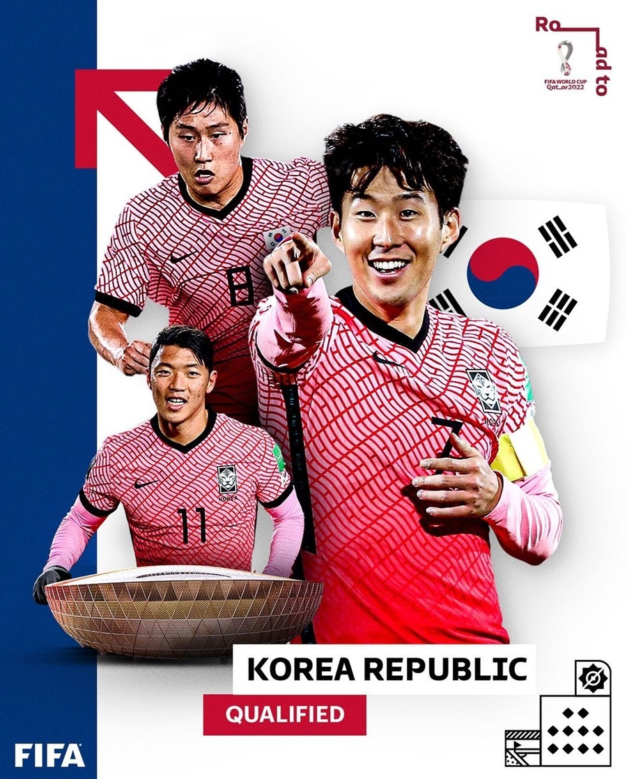 ▲ 1일(한국시간) 한국이 시리아를 꺾고 2022 카타르 월드컵 본선 진출을 확정하자 국제축구연맹(FIFA) SNS에 게재한 사진. 손흥민과 황희찬 그리고 이강인이 한국을 대표하고 있다. ⓒFIFA SNS