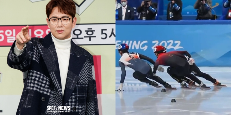 ▲ 방송인 장성규(왼쪽), 7일 진행된 2022 베이징 동계올림픽 쇼트트랙 경기. ⓒ한희재 기자, 장성규 인스타그램
