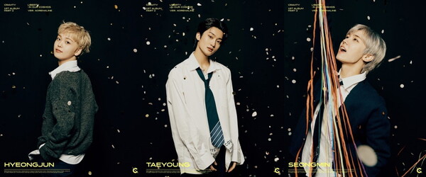 ▲ 크래비티 형준, 태영, 성민의 아드레날린 버전 콘셉트 포토. 제공|스타쉽엔터테인먼트