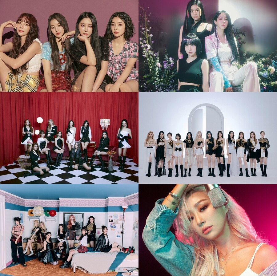 ▲ '퀸덤2'에 출연하는 브레이브걸스, 비비지, 이달의 소녀, 효린, 케플러, 우주소녀(왼쪽 위부터 시계방향으로). 제공| 각 소속사