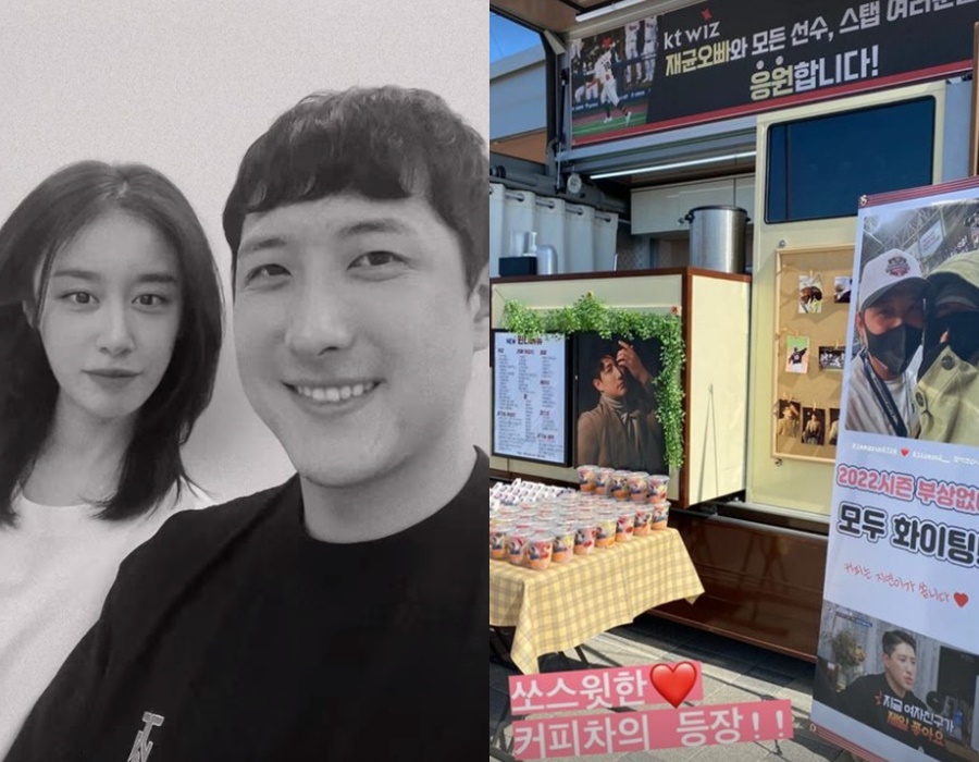 ▲ 지연 황재균 커플(왼쪽)과 지연이 보낸 커피차. 출처| 황재균, KT 위즈 인스타그램