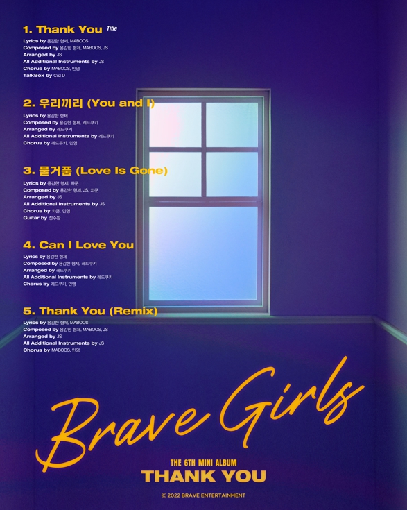 ▲ 브레이브스걸스 여섯 번째 미니앨범 '생큐' 트랙리스트. 제공|브레이브엔터테인먼트