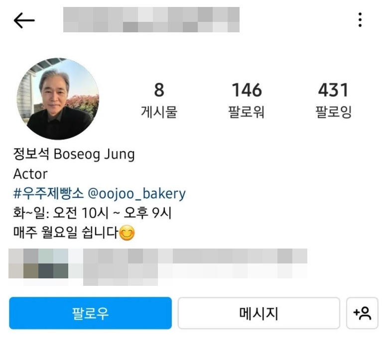 ▲ 배우 정보석 인스타그램 사칭 계정. 출처| 정보석 인스타그램
