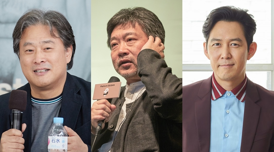 ▲ 왼쪽부터 박찬욱, 고레에다 히로카즈, 이정재.  ⓒ부산국제영화제, 아티스트컴퍼니