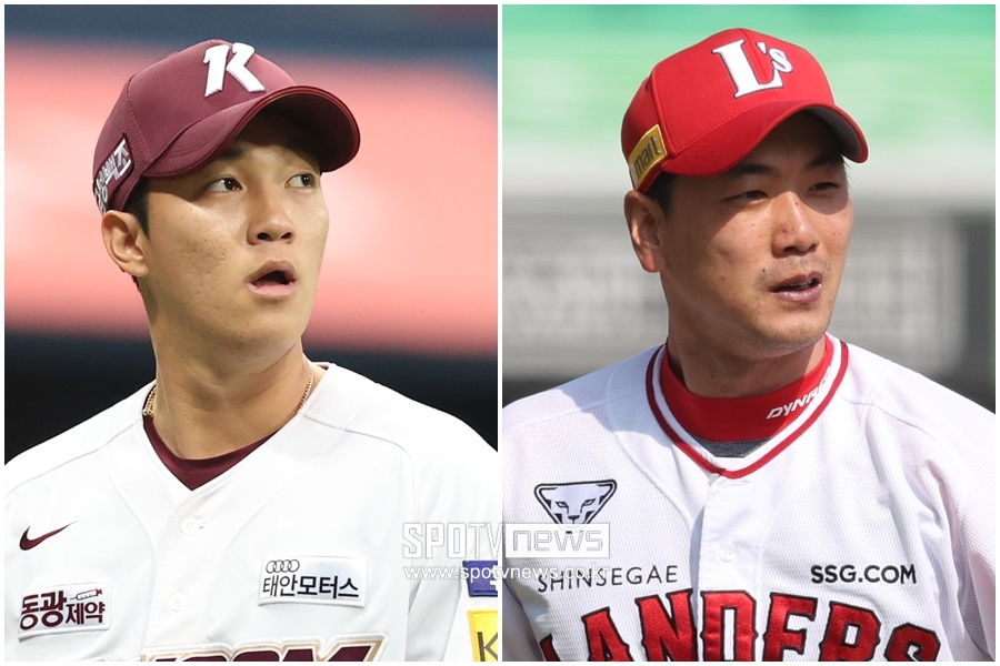 ▲ 키움 히어로즈 안우진(왼쪽)과 SSG 랜더스 김광현 ⓒ 곽혜미 기자
