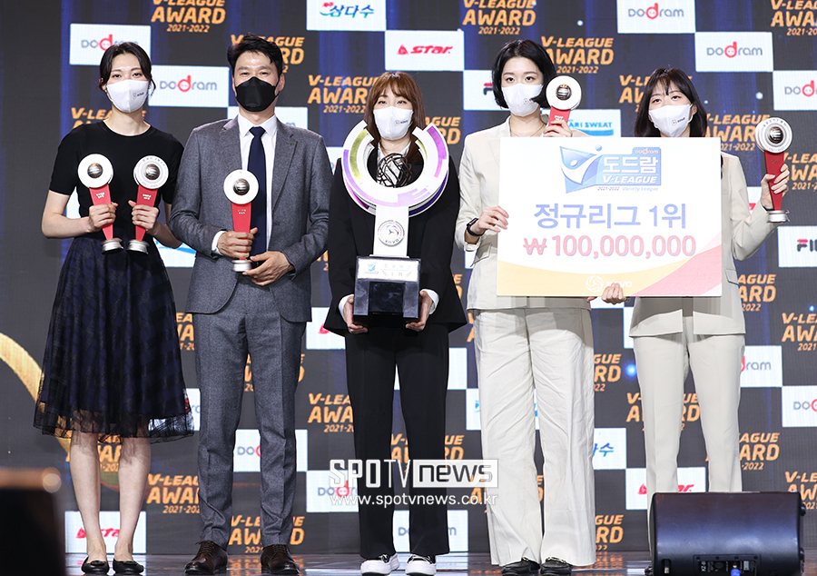 ▲ 양효진 강성형 감독 황민경 이다현 김다인 ⓒ곽