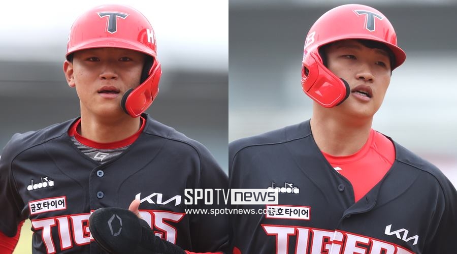 ▲ 4월 한 달 동안 나란히 1할대 빈타로 고전한 김도영(왼쪽)과 김석환 ⓒ곽혜미 기자
