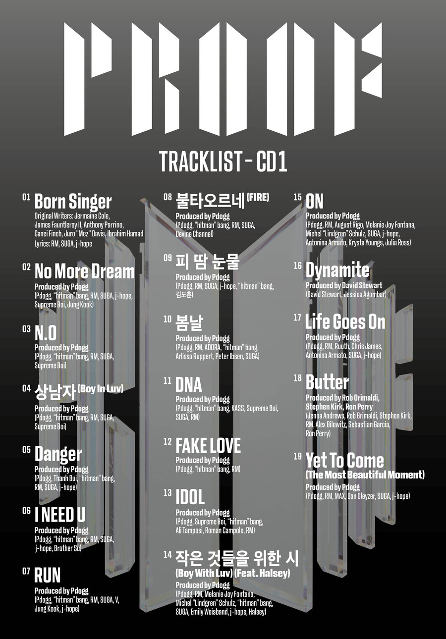 ▲ 방탄소년단 '프루프' 트랙리스트. 제공| 빅히트 뮤직