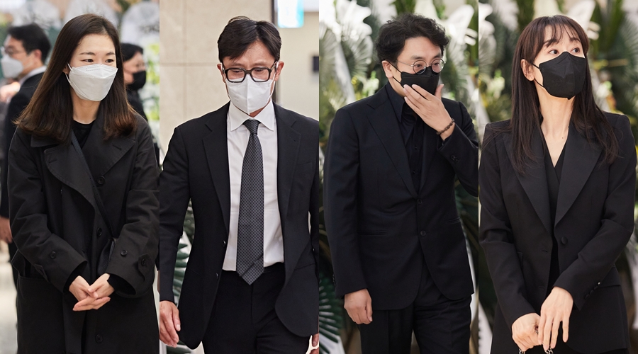 ▲ 왼쪽부터 고 강수연 빈소를 찾은 한예리, 이병헌, 김승우, 김윤진. 제공|故강수연배우장례위원회