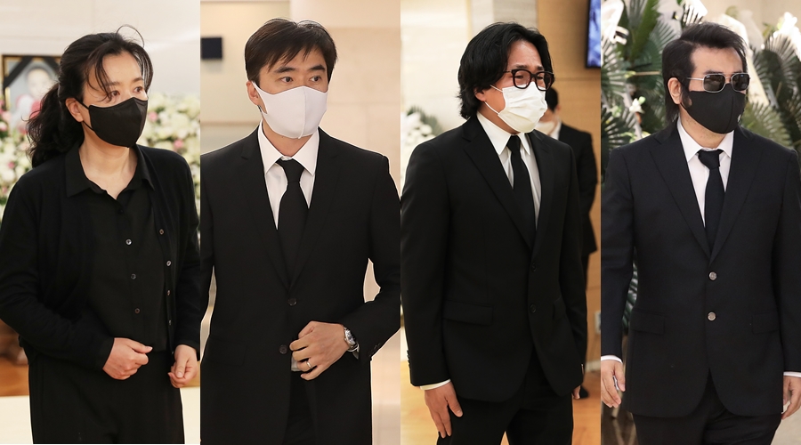 ▲ 왼쪽부터 고 강수연 빈소를 찾은 장혜진 김석훈 양익준 김보성. 제공|故강수연배우장례위원회