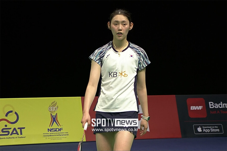▲ 2022 BWF 우버 컵 결승전 마지막 단식에 출전한 심유진 ⓒSPOTV 방송 화면 캡처