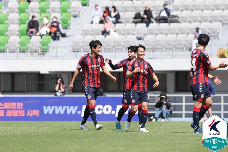 ▲ 수원FC의 선제골 당시. ⓒ한국프로축구연맹