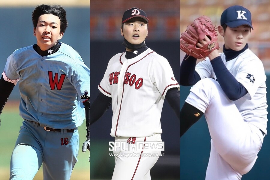 ▲ 휘문고 유격수 김민석, 덕수고 투수 심준석, 경남고 투수 신영우(왼쪽부터)는 제76회 황금사자기 고교야구 최고 유망주로 평가받고 있다. ⓒ경남고·휘문고 제공, 스포티비뉴스DB