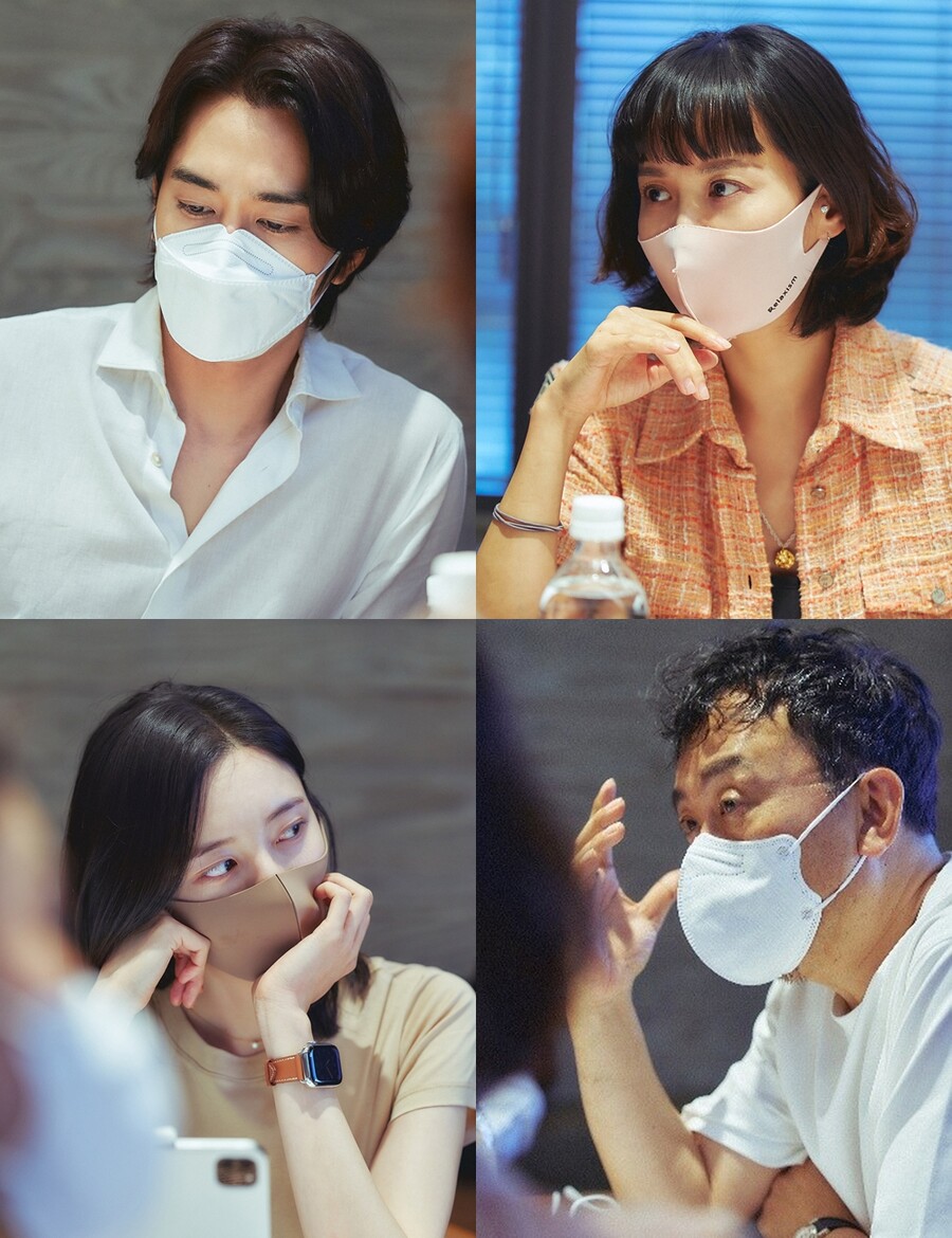 ▲사진 왼쪽부터 시계방향으로 '히든 페이스'의 송승헌, 조여정, 김대우 감독, 박지현. 제공| (주)스튜디오앤뉴