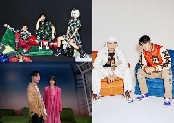 ▲ 타이거JK 윤미래 비지(왼쪽 위 사진), 다이나믹듀오(오른쪽), 악뮤가 '제이림 슈퍼노바 페스티벌'에  참여한다. 제공|제이림&에르타알레 엔터테인먼트, 필굿뮤직, 아메바컬쳐, YG 엔터테인먼트