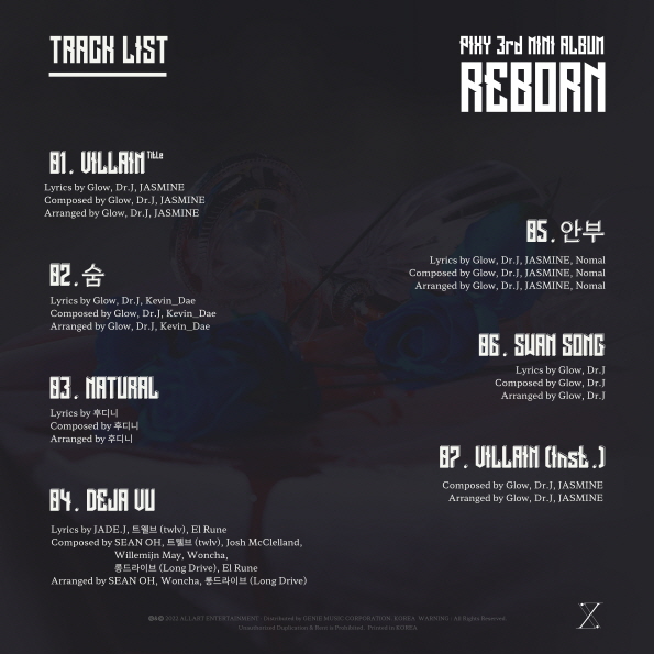 ▲ 픽시 트랙리스트. 제공| 올라트엔터테인먼트, 해피트라이브엔터테인먼트