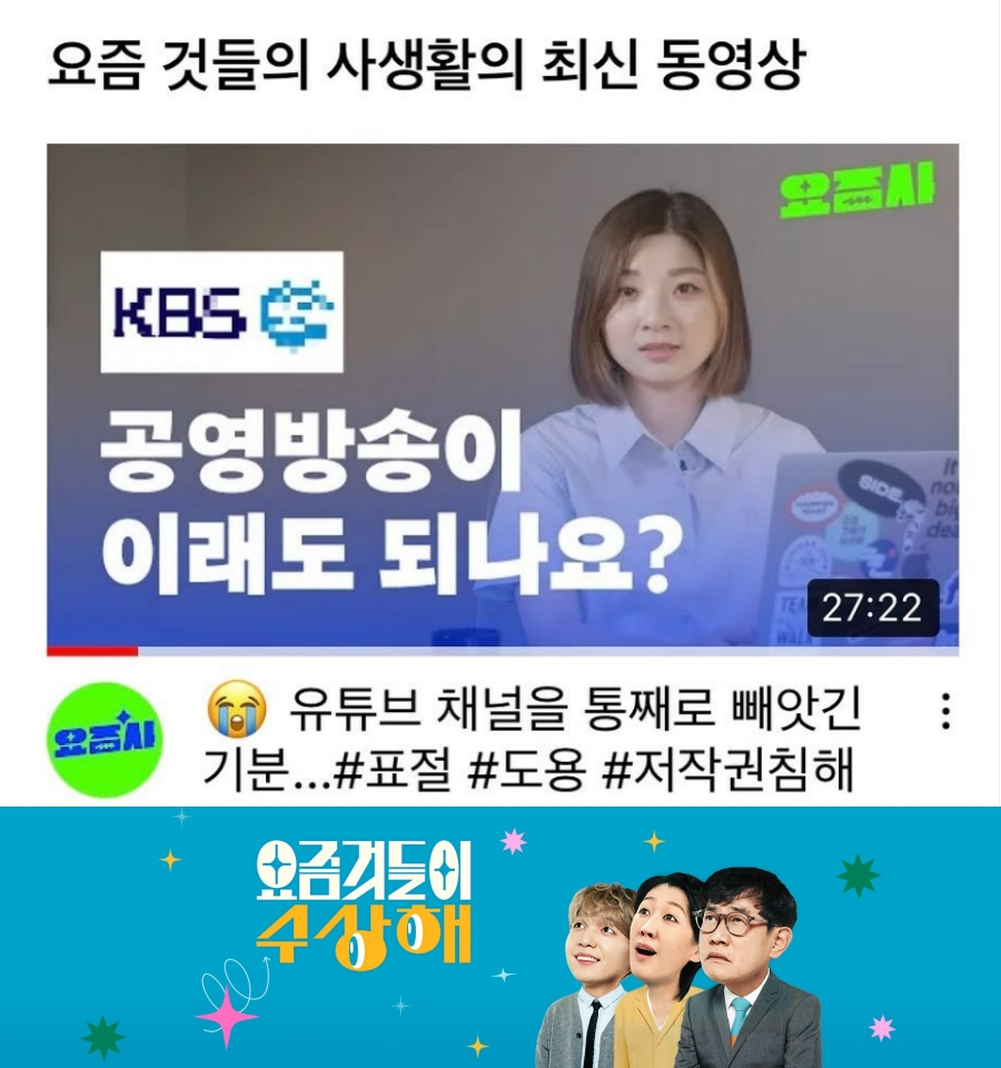 통째로 베꼈다? 요즘것들이 수상해', 유튜브 표절 논란…KBS "고유 창작물" 반박