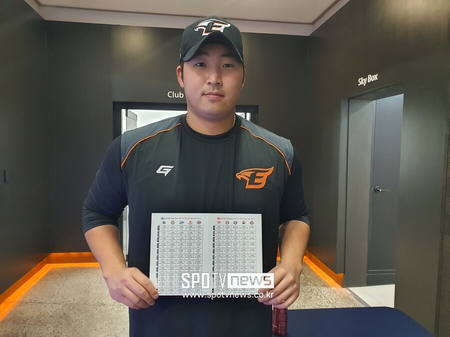 ▲ 한화 우완투수 김민우가 16일 대전 롯데전을 앞두고 KBO 올스타전 선수단 투표용지를 들어보이고 있다. ⓒ대전, 고봉준 기자