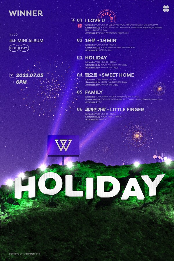 ▲ 위너 새 앨범 '홀리데이' 트랙리스트. 제공|YG엔터테인먼트