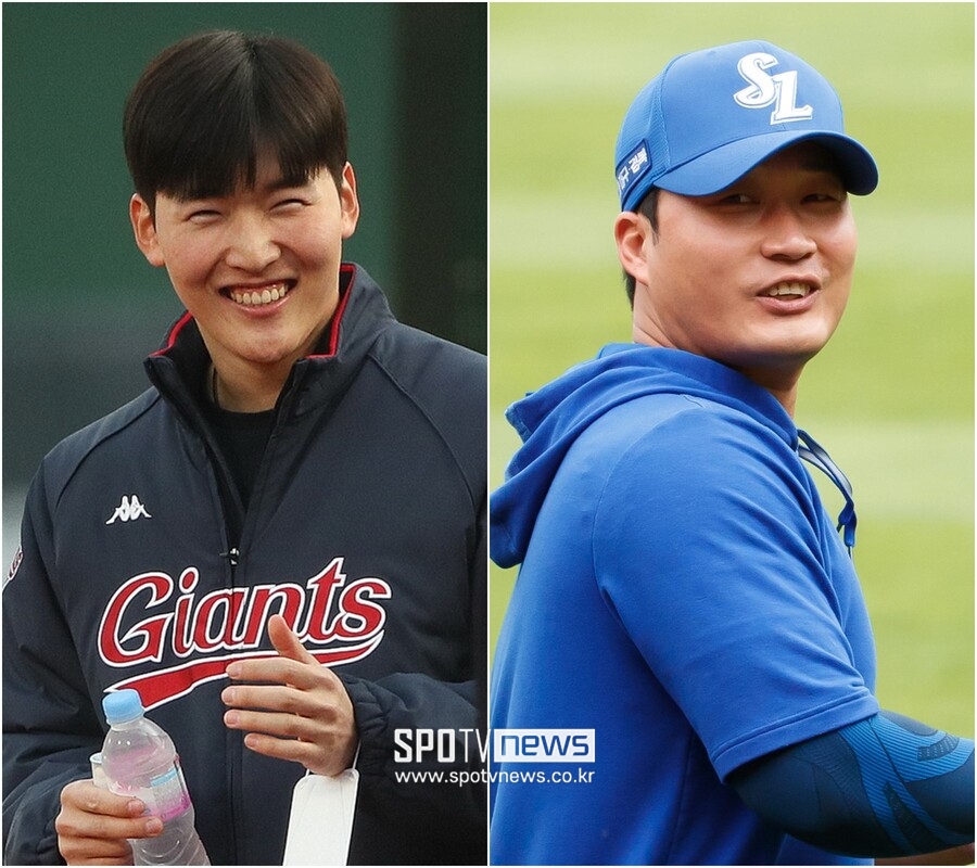 ▲ 롯데 최준용(왼쪽)과 삼성 오승환. ⓒ스포티비뉴스DB