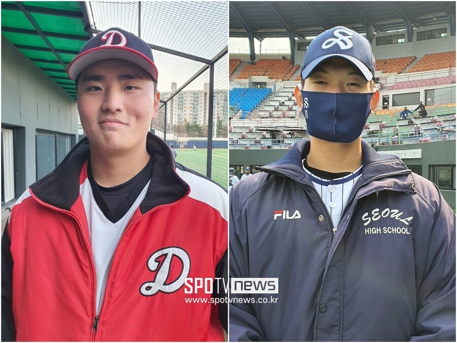 ▲ 덕수고 3학년 우완투수 심준석(왼쪽)과 서울고 3학년 우완투수 김서현. ⓒ스포티비뉴스DB