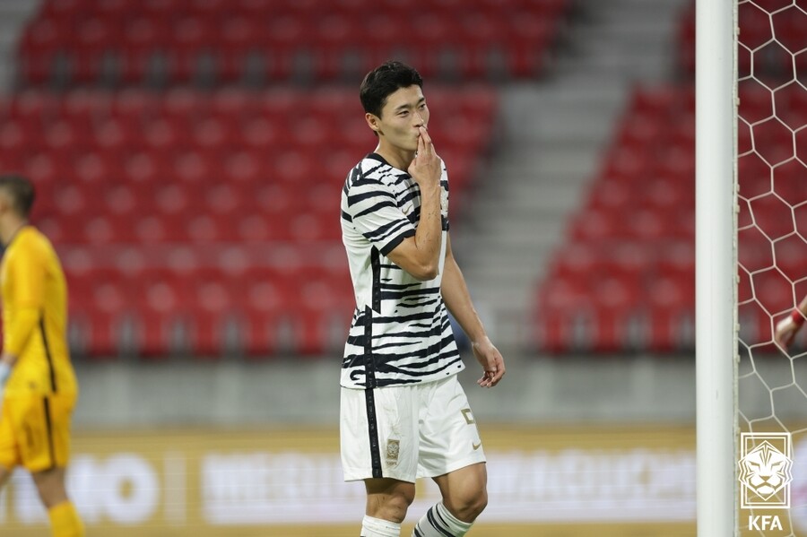 ▲ 축구대표팀이 E-1 챔피언십 중국전에서 상대 자책골과 권창훈, 조규성의 릴레이 골로 3-0 승리를 거뒀다 . ⓒ대한축구협회