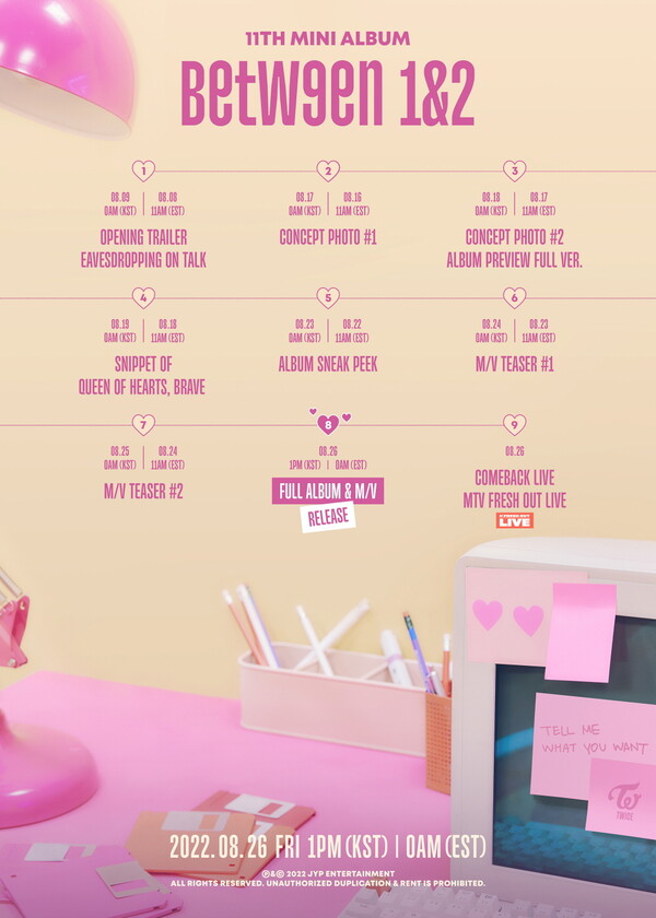 ▲ 트와이스 새 앨범 '비트윈 원앤투' 티징 타임테이블. 제공|JYP엔터테인먼트
