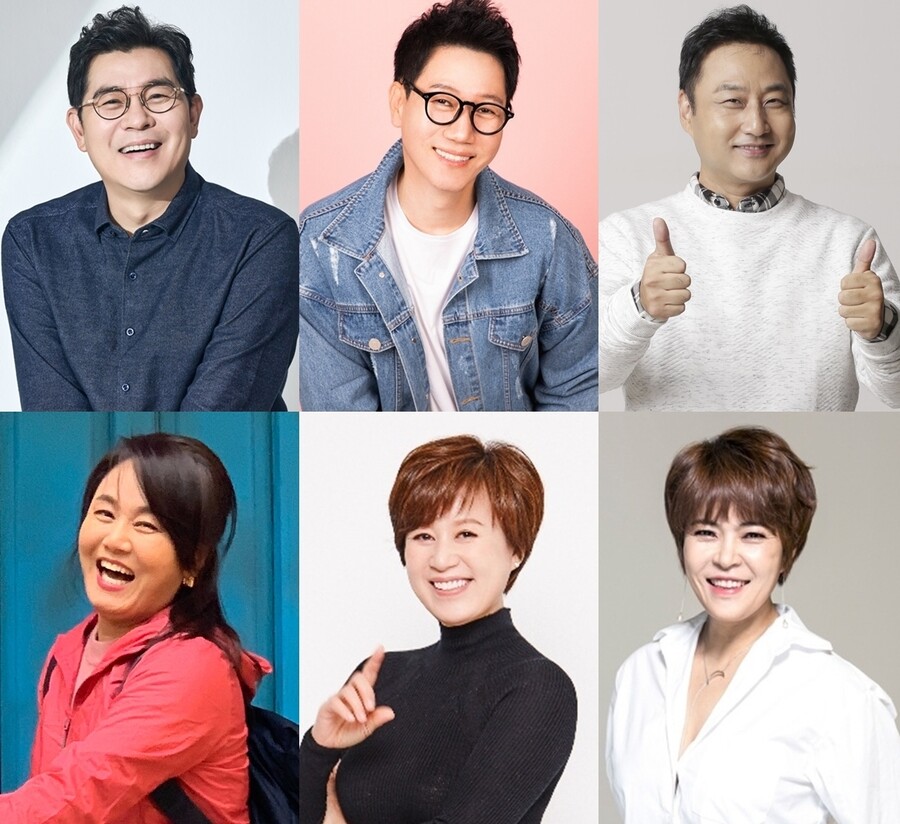▲ 김용만, 지석진, 김수용, 조혜련, 박미선, 이경실(왼쪽 위부터 시계방향으로). 제공| 각 소속사
