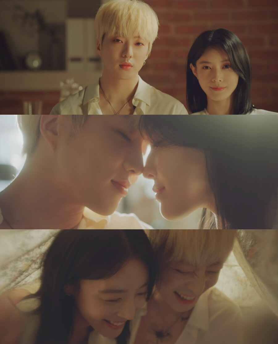 ▲ 열애설에 휩싸인 강승윤(왼쪽), 문지효. 출처| '본 투 러브 유' 뮤직비디오 캡처