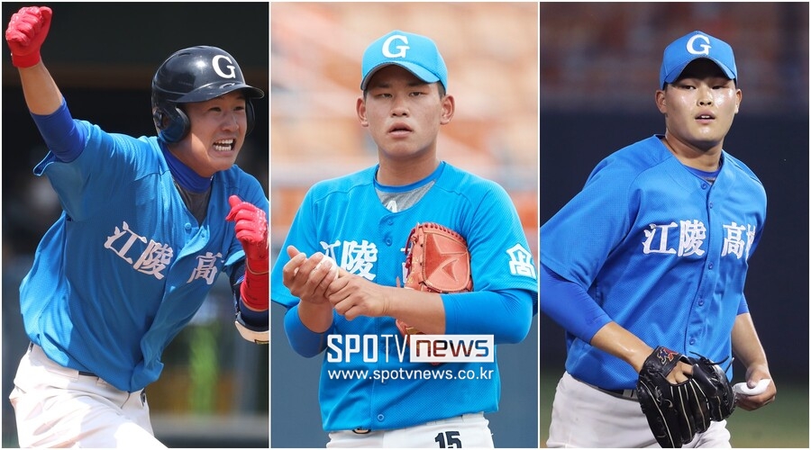 ▲ 강릉고의 전성기를 이끈 롯데 김세민과 김진욱, KIA 최지민(왼쪽부터). ⓒ곽혜미 기자