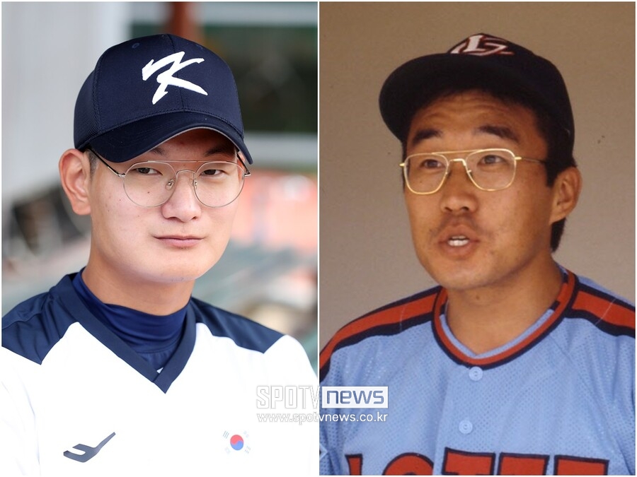 ▲ 서울고 3학년 우완투수 김서현(왼쪽)과 故 최동원. ⓒ곽혜미 기자, 롯데 자이언츠