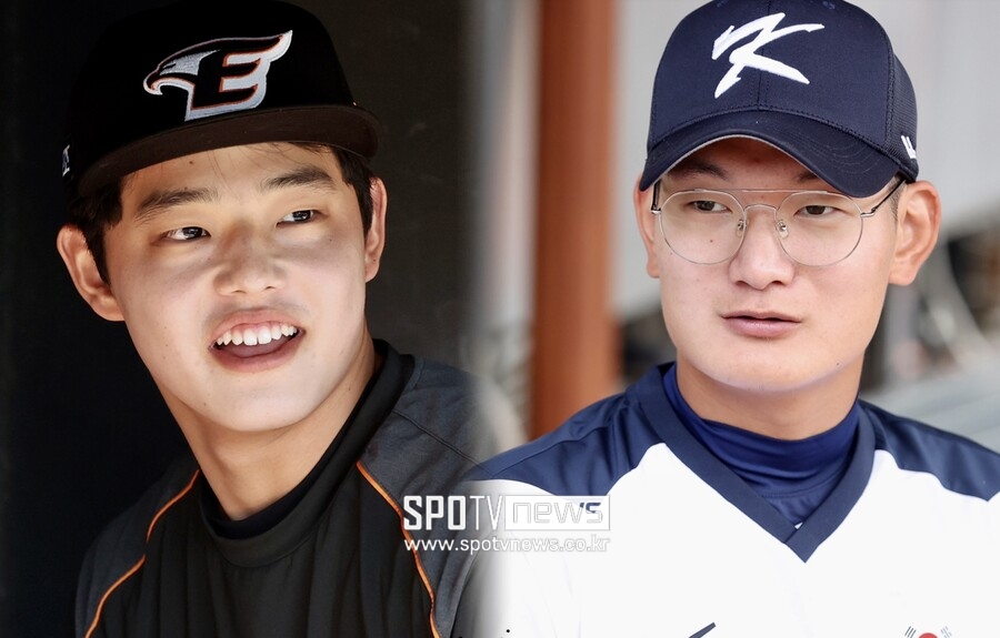 ▲한화 이글스 문동주(왼쪽)와 2023 KBO 드래프트에서 전체 1순위로 한화에 지명된 서울고 투수 김서현.  ⓒ곽혜미 기자