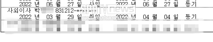▲ 박민영 친언니가 사외이사로 올라간 등기부등본. 출처| 인바이오젠 등기부등본